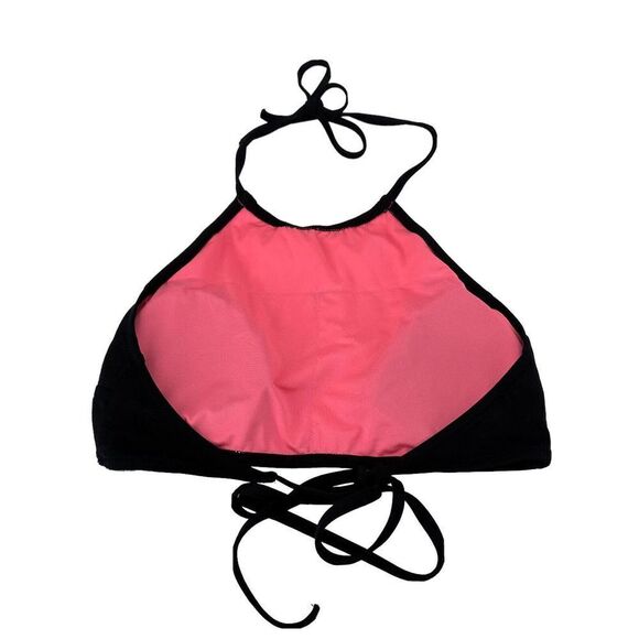 Victorias Secret PINK Swimsuit Top Black Halter Embroidered Size L Bohemian Boho - Picture 2 of 7